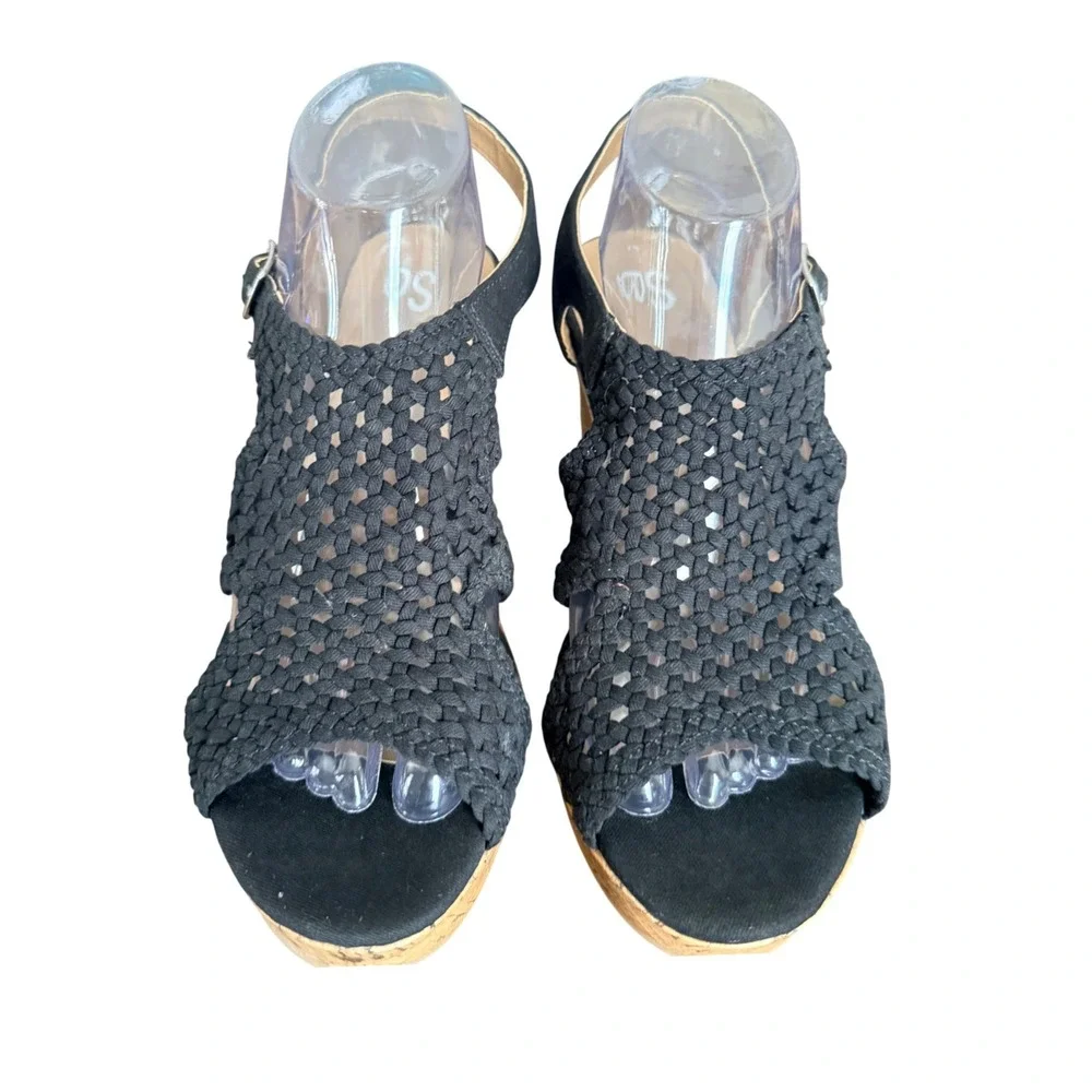 SO Taffy Black Woven‎ Braided Cork Wedge Sandals Women's Size 10 M 214784